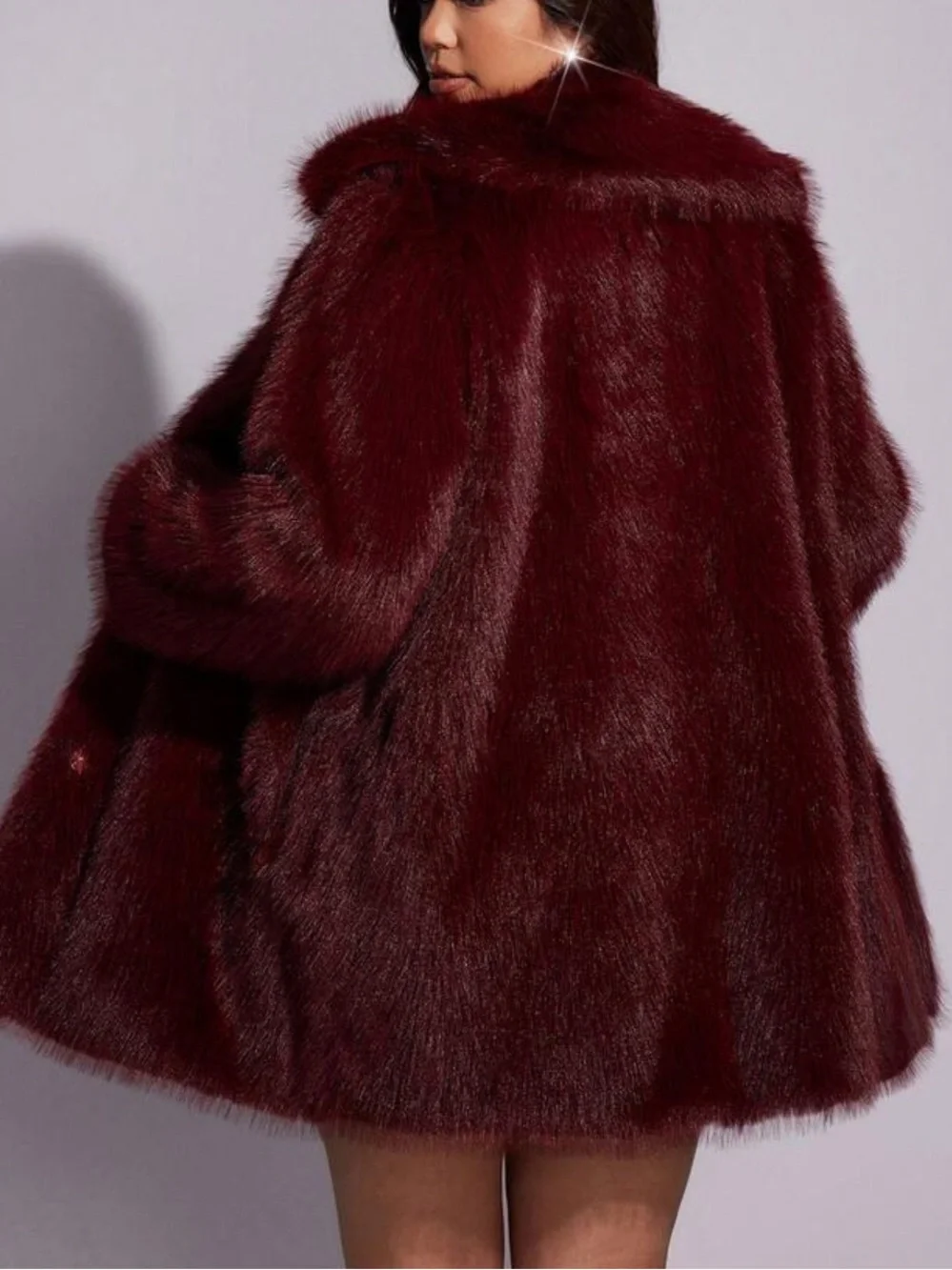 Luxe Classic Black Faux Fur Lapel Neck Open Front Coat Jacket New